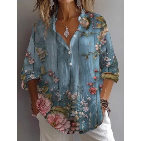 Women Ombre Long Sleeve Shirt Spring/Fall Printing Shirt Collar Daily Casual Top