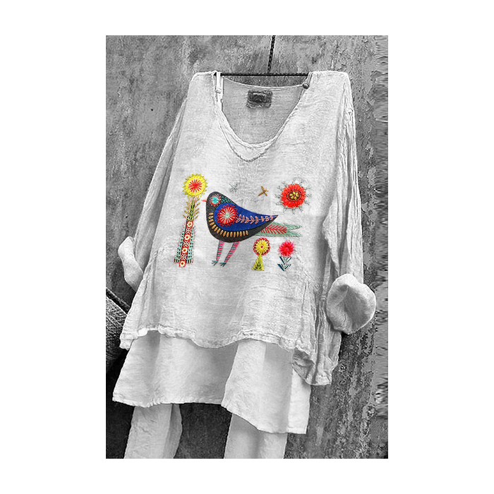 Women Floral Long Sleeve Blouse Spring/Fall Printing V Neck Daily Casual Top