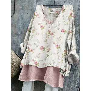 Women Floral Long Sleeve Blouse Spring/Fall Printing V Neck Daily Casual Top