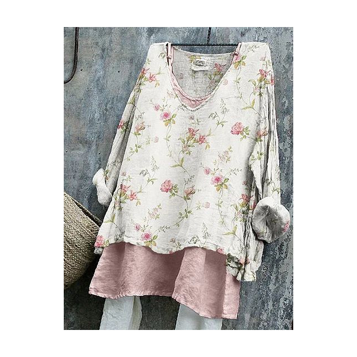 Women Floral Long Sleeve Blouse Spring/Fall Printing V Neck Daily Casual Top