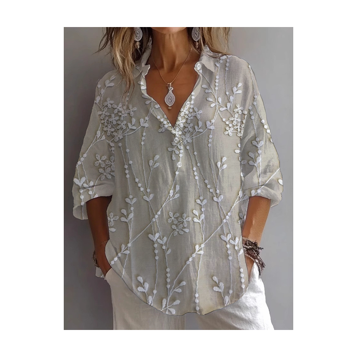 Women Floral Long Sleeve Shirt Spring/Fall Printing Shirt Collar Daily Casual Top