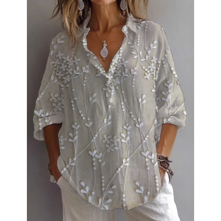 Women Floral Long Sleeve Shirt Spring/Fall Printing Shirt Collar Daily Casual Top