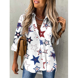 Women Star Long Sleeve Shirt Spring/Fall Printing Shirt Collar Daily Casual Top