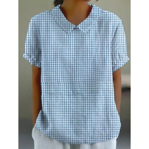 Women Geometric Short Sleeve Tee T-shirt Stand Collar Printing Casual Summer Top