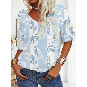 Women Floral Short Sleeve Tee T-shirt V Neck Printing Casual Summer Graphic Tee Top