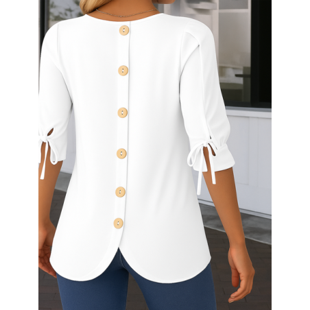 Women Plain Half Sleeve Shirt Summer Crew Neck Daily Vintage Top