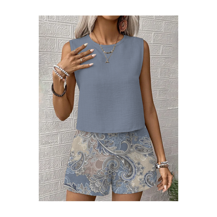 Women Floral Printing Two-Piece Set Daily Sleeveless Casual Summer Multi-Piece Set Matching Set