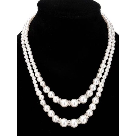 Fashion Imitation Pearl Beaded Necklace Temperament Diamond Double Layer Pearl Sweater Long Chain Necklace