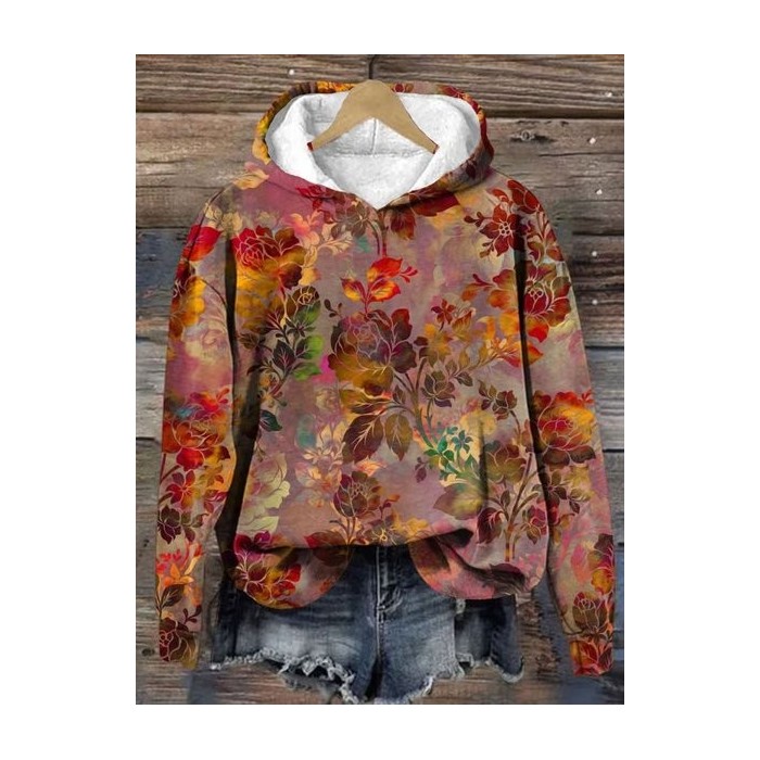 Women's Floral Spring/Fall Long Sleeve Casual Daily Hoodie
