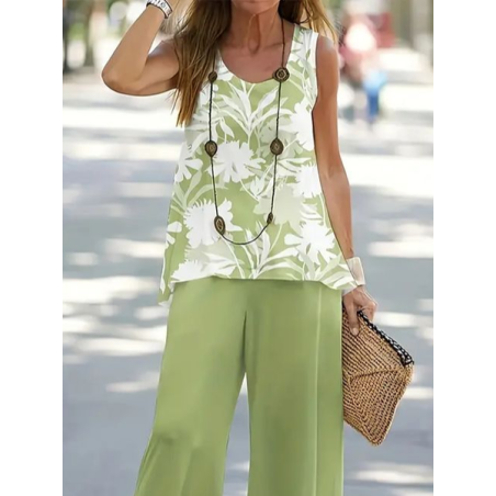 Women Floral Printing Two-Piece Set Daily Sleeveless Casual Summer Multi-Piece Set Matching Set