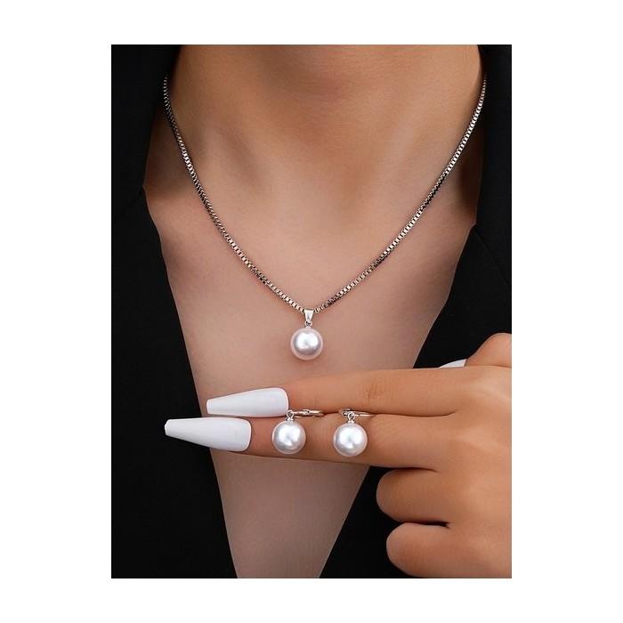 Jewelry Fashion Pearl Pendant Alloy Light Luxury Pearl Earrings Earrings Necklace Set Two-piece Necklace