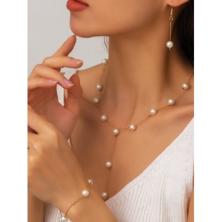 Jewelry Fashion Pearl Pendant Alloy Light Luxury Pearl Earrings Bracelet Earrings Necklace Three-piece Necklace