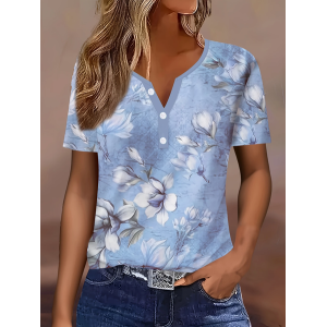 Women Floral Short Sleeve Tee T-shirt Crew Neck Printing Casual Summer Graphic Tee Top