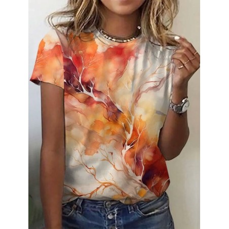 Women's Short Sleeve Tee T-shirt Summer Abstract Crew Neck Casual Top