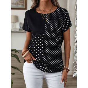 Women Polka Dots Short Sleeve Tee T-shirt Crew Neck Printing Casual Summer Graphic Tee Top