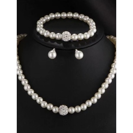 Creative Jewelry Imitation Pearl Necklace Bracelet Earrings Set Three Pieces
