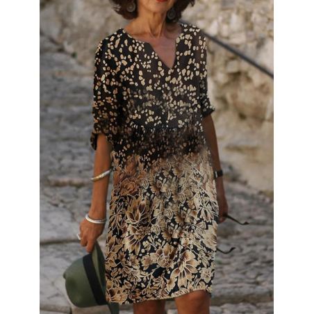 Women Floral Half Sleeve Summer Printing Dress V Neck Daily Casual Mini Shift Dress H-Line Dress