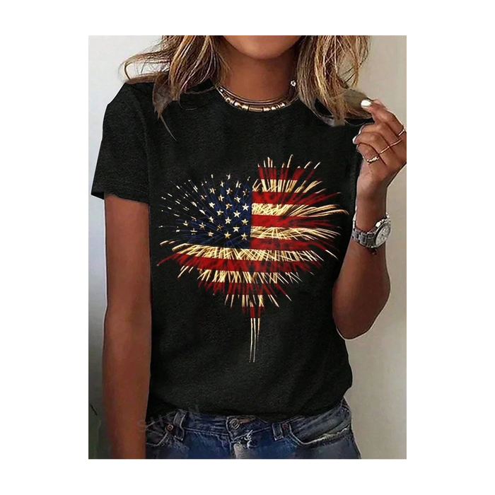 Women Independence Day (Flag) Short Sleeve Tee T-shirt Crew Neck Printing Casual Summer Graphic Tee Top