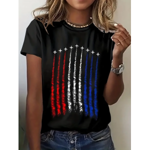 Women Independence Day (Flag) Short Sleeve Tee T-shirt Crew Neck Printing Casual Summer Graphic Tee Top