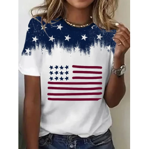 Women Independence Day (Flag) Short Sleeve Tee T-shirt Crew Neck Printing Casual Summer Graphic Tee Top