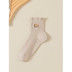 New Pure Cotton Japanese Retro Literary Flower Middle Tube Women's Socks Sweat-absorbent Breathable Embroidered Flower Socks