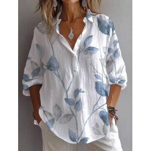 Women Floral Long Sleeve Shirt Spring/Fall Printing Shirt Collar Daily Casual Top