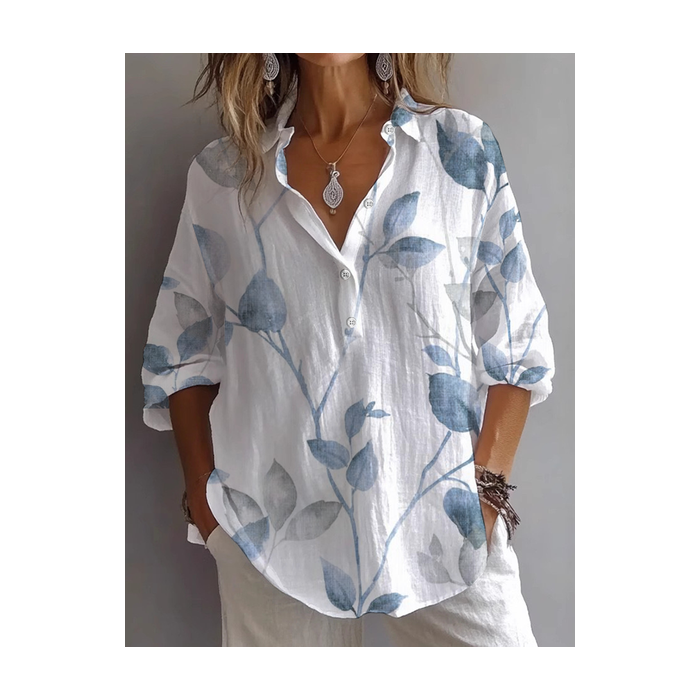 Women Floral Long Sleeve Shirt Spring/Fall Printing Shirt Collar Daily Casual Top