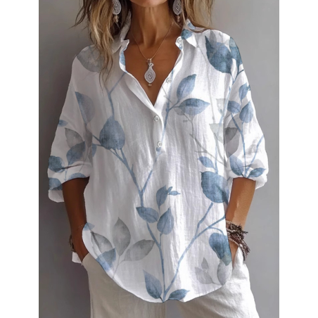 Women Floral Long Sleeve Shirt Spring/Fall Printing Shirt Collar Daily Casual Top