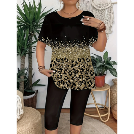 Women Leopard Short Sleeve Tee T-shirt Crew Neck Printing Casual Summer Graphic Tee Top