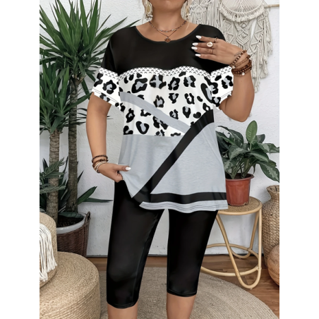 Women Leopard Short Sleeve Tee T-shirt Crew Neck Printing Casual Summer Graphic Tee Top