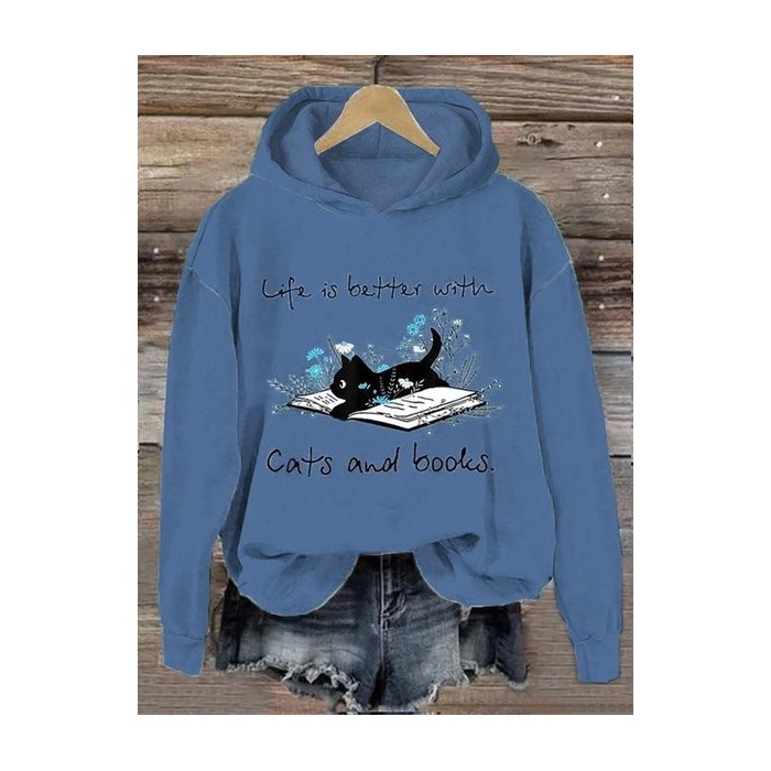Fun Cat Print Women's Hooded Sweatshirt