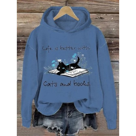 Fun Cat Print Women's Hooded Sweatshirt