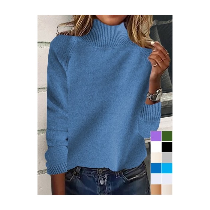 Women's Spring/Fall Plain Casual Long Sleeve Turtleneck Yarn/Wool Yarn Sweater