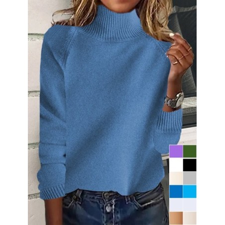Women's Spring/Fall Plain Casual Long Sleeve Turtleneck Yarn/Wool Yarn Sweater
