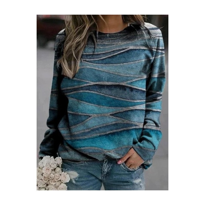 Women's Crew Neck Abstract Casual Spring/Fall Cotton Long Sleeve Sweatshirt
