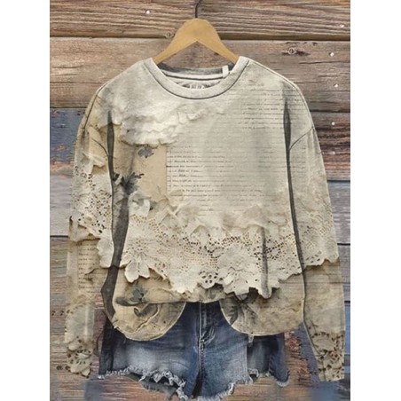 Women's Crew Neck Floral Casual Spring/Fall Long Sleeve Sweatshirt