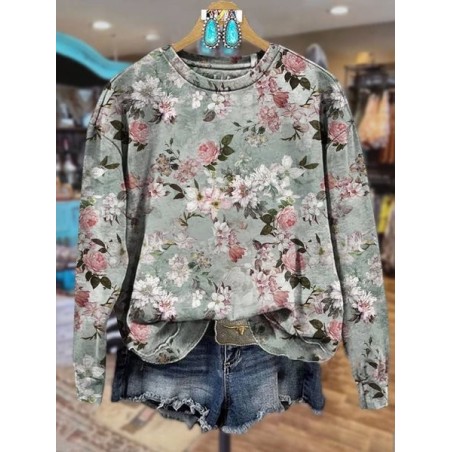 Women's Crew Neck Floral Casual Spring/Fall Long Sleeve Sweatshirt