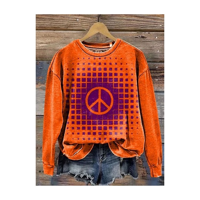 Women's Crew Neck Geometric Casual Spring/Fall Long Sleeve Sweatshirt