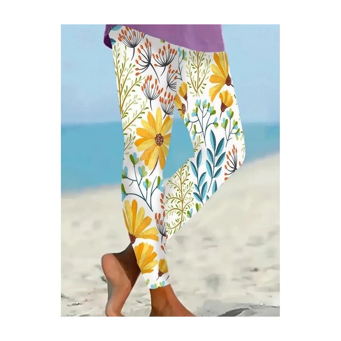 Women's Casual Floral Jersey All Season Long Leggings