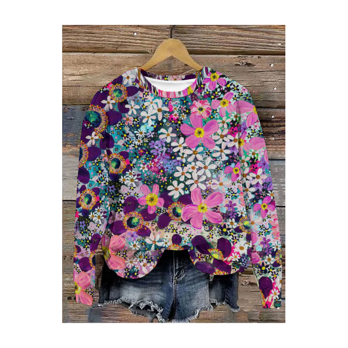 Women's Crew Neck Floral Casual Spring/Fall Long Sleeve Sweatshirt
