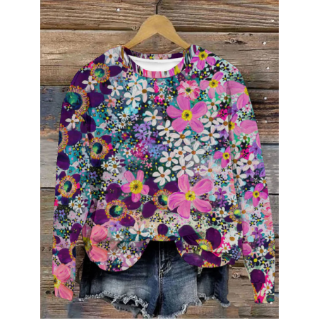 Women's Crew Neck Floral Casual Spring/Fall Long Sleeve Sweatshirt