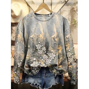 Women's Crew Neck Floral Casual Spring/Fall Long Sleeve Sweatshirt