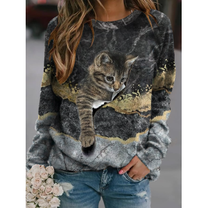 Women's Crew Neck Cat Casual Spring/Fall Long Sleeve Sweatshirt