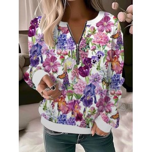 Women's Crew Neck Floral Casual Spring/Fall Long Sleeve Sweatshirt