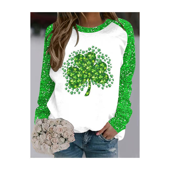 Women's St. Patrick's Day Floral Shamrock Crew Neck Printing Casual Spring/Fall Long Sleeve Sweatshirt