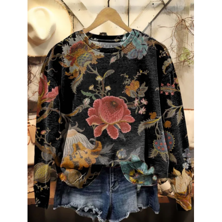 Women's Crew Neck Floral Printing Casual Spring/Fall Long Sleeve Sweatshirt
