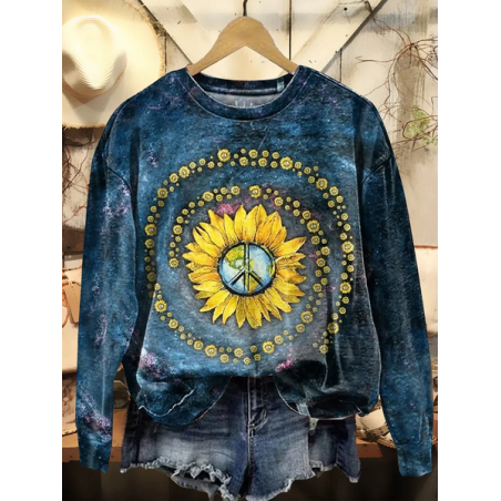 Women's Crew Neck Floral Printing Casual Spring/Fall Long Sleeve Sweatshirt