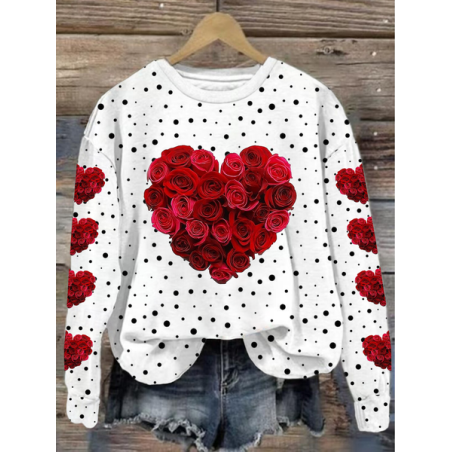 Women's Crew Neck Polka Dots Printing Casual Spring/Fall Long Sleeve Sweatshirt