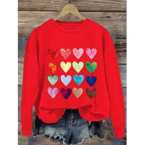 Women's Crew Neck Heart/Cordate Printing Casual Spring/Fall Long Sleeve Sweatshirt