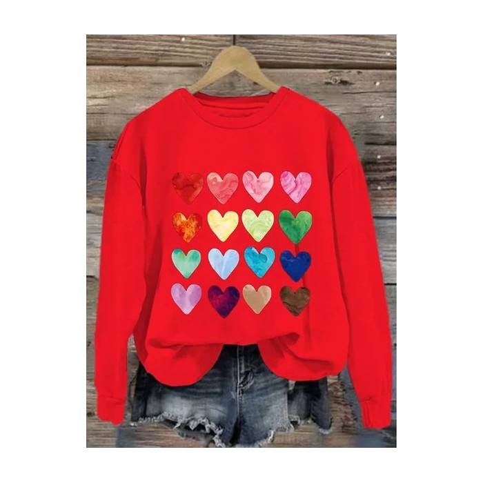 Women's Crew Neck Heart/Cordate Printing Casual Spring/Fall Long Sleeve Sweatshirt